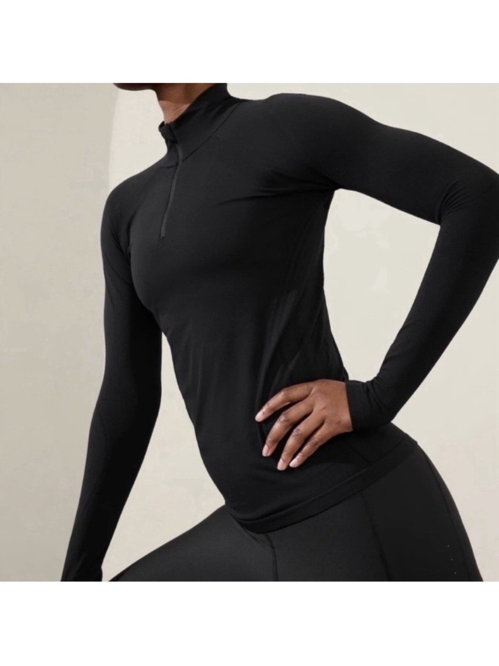 Athleta Momentum Seamless Half Zip Black Long Sleeve Athletic Top Medium NWT
